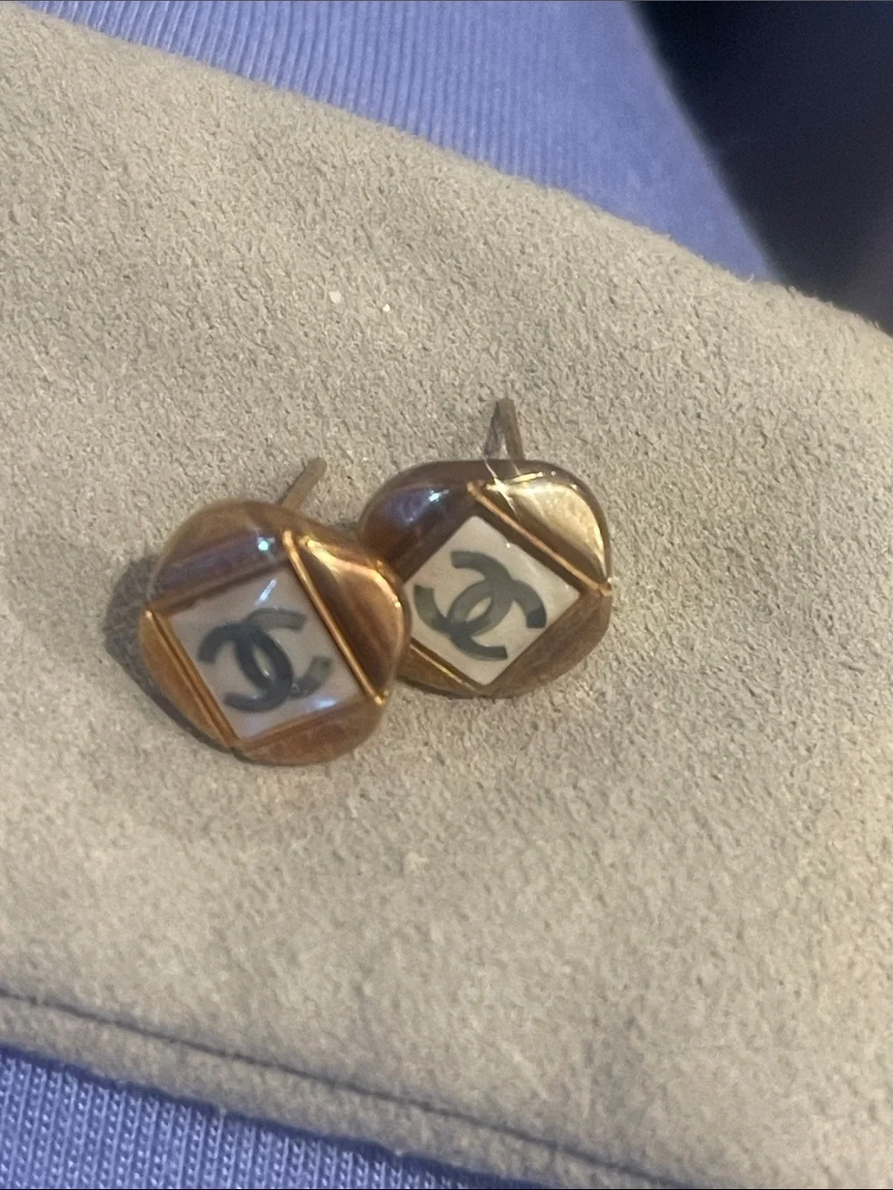 CHANEL Gold and Brown Enamel CC Stud Earrings COPY